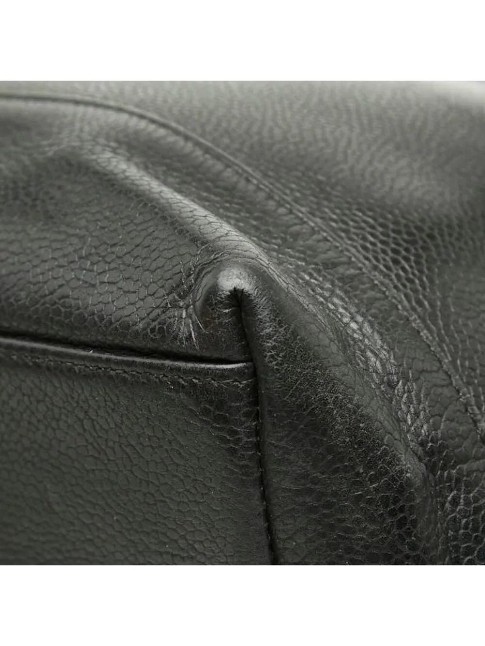 Chanel CC Logo Chain Tote Shoulder Bag Black Caviar Leather